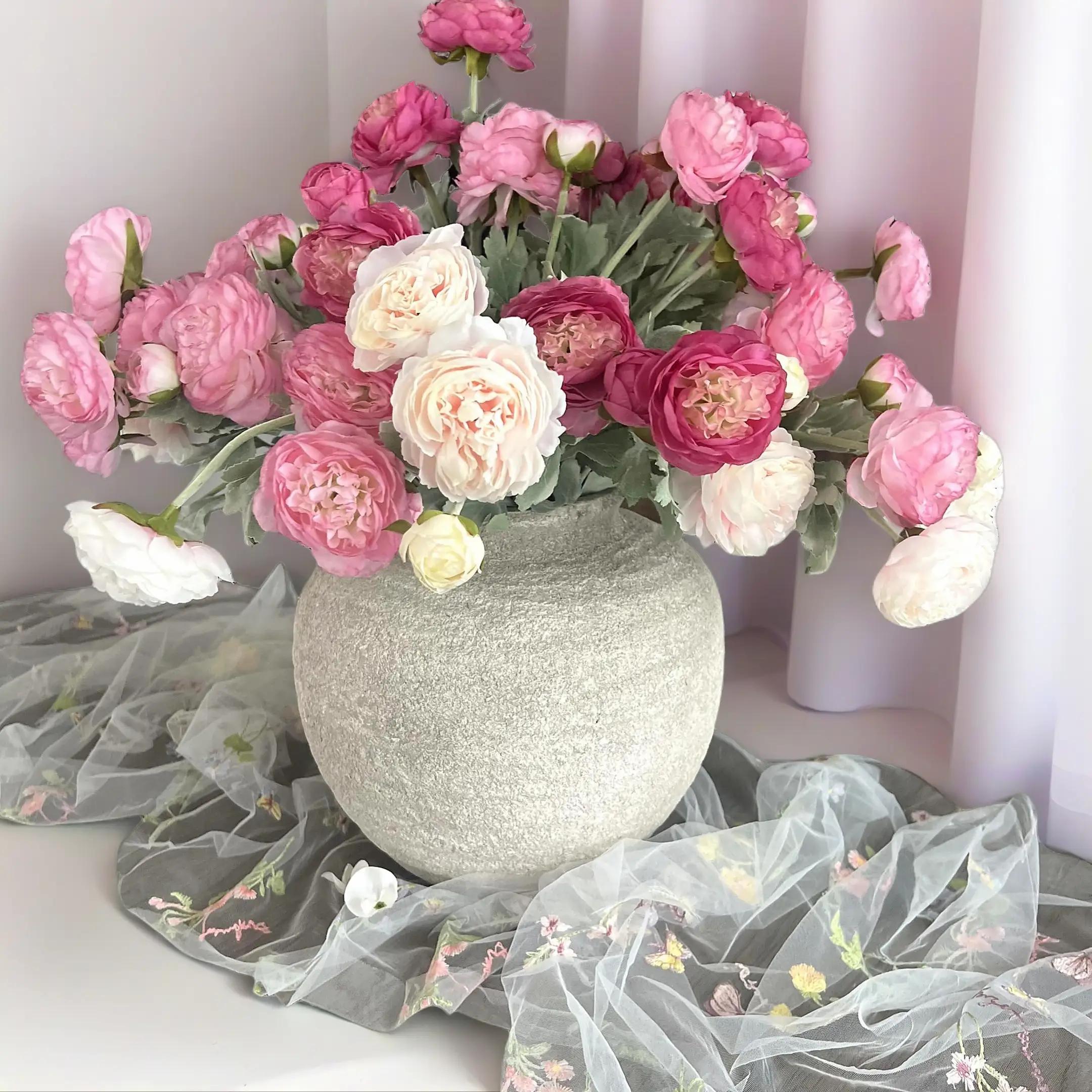 【Back to School】molilito Premium Silk Ranunculus & Peony Eternal Flower Bouquet - Pink, Cream White, Dusty Blue, with Boxes, for Wedding Bridal, Bedroom & Entryway Decor, Realistic Faux Gift Blooms