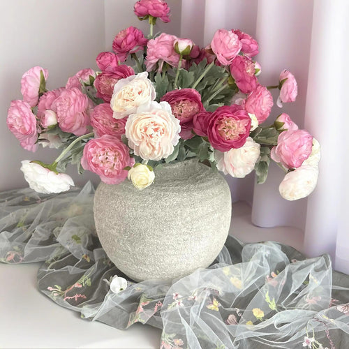 【Back to School】molilito Premium Silk Ranunculus & Peony Eternal Flower Bouquet - Pink, Cream White, Dusty Blue, with Boxes, for Wedding Bridal, Bedroom & Entryway Decor, Realistic Faux Gift Blooms