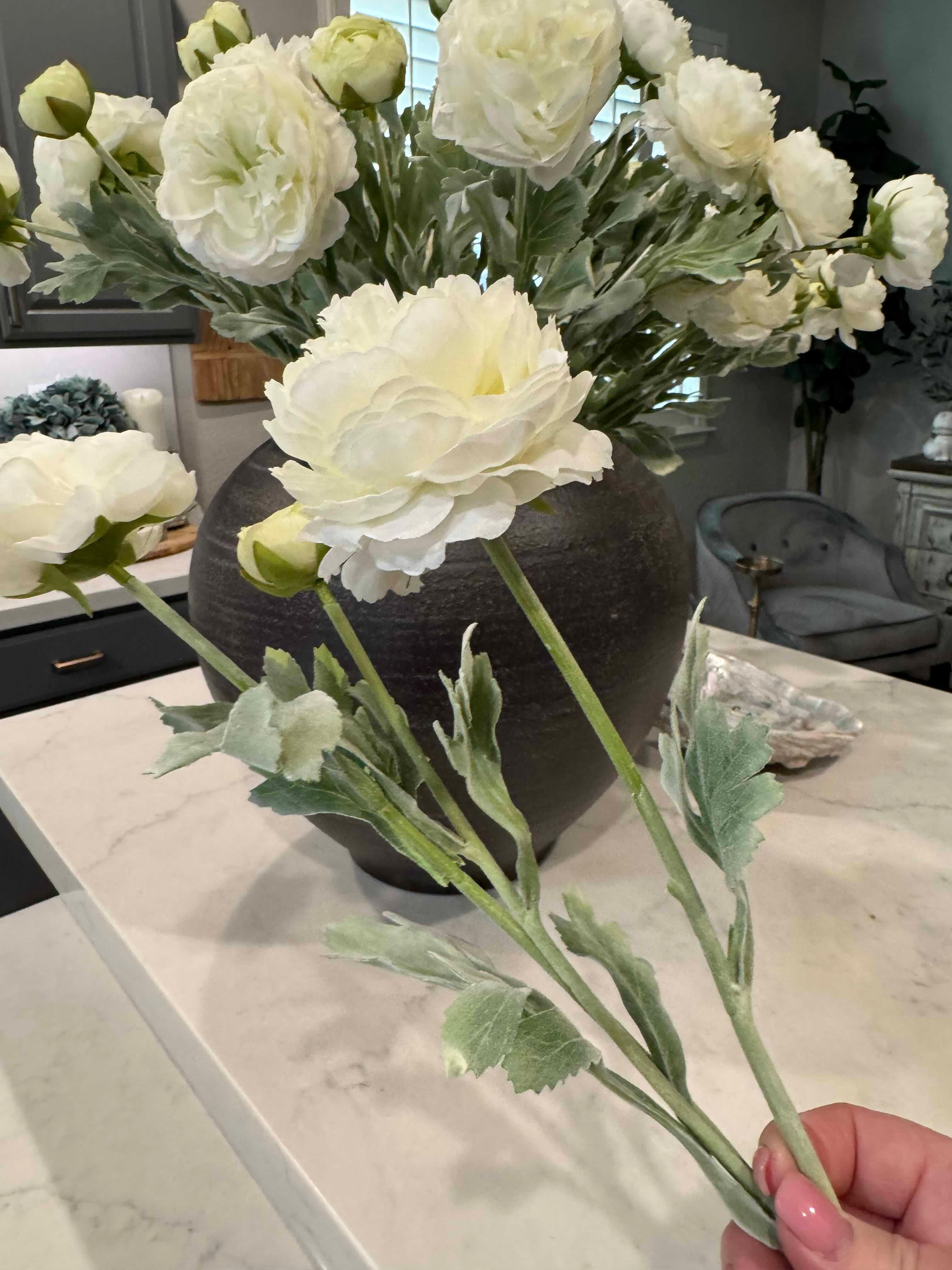 【Back to School】molilito Premium Silk Ranunculus & Peony Eternal Flower Bouquet - Pink, Cream White, Dusty Blue, with Boxes, for Wedding Bridal, Bedroom & Entryway Decor, Realistic Faux Gift Blooms