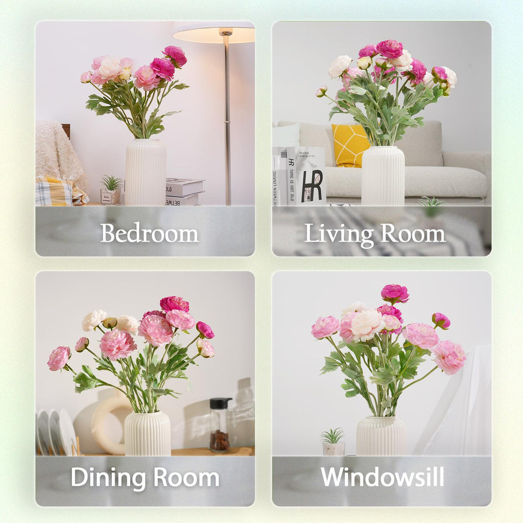 【Back to School】molilito Premium Silk Ranunculus & Peony Eternal Flower Bouquet - Pink, Cream White, Dusty Blue, with Boxes, for Wedding Bridal, Bedroom & Entryway Decor, Realistic Faux Gift Blooms
