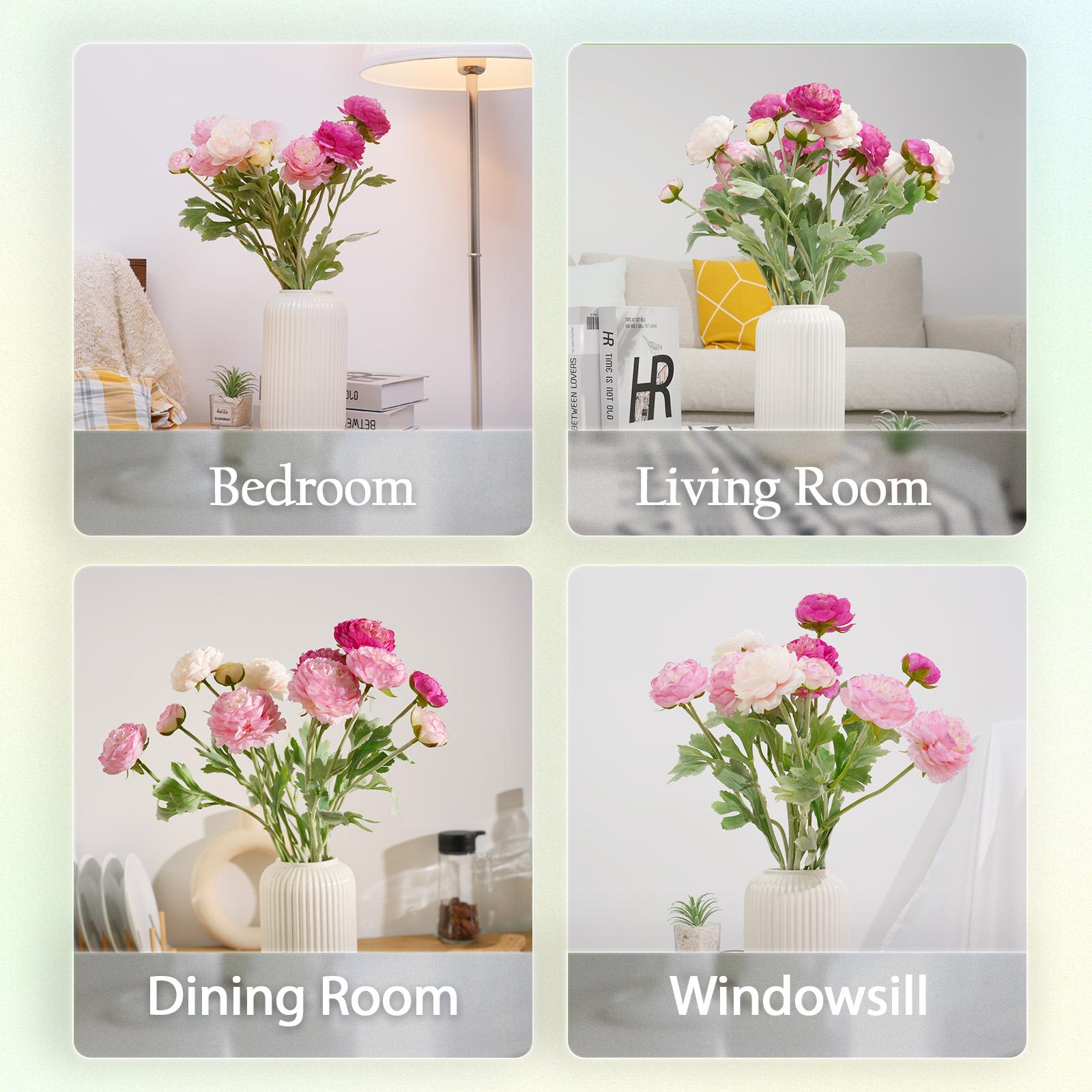 【Back to School】molilito Premium Silk Ranunculus & Peony Eternal Flower Bouquet - Pink, Cream White, Dusty Blue, with Boxes, for Wedding Bridal, Bedroom & Entryway Decor, Realistic Faux Gift Blooms