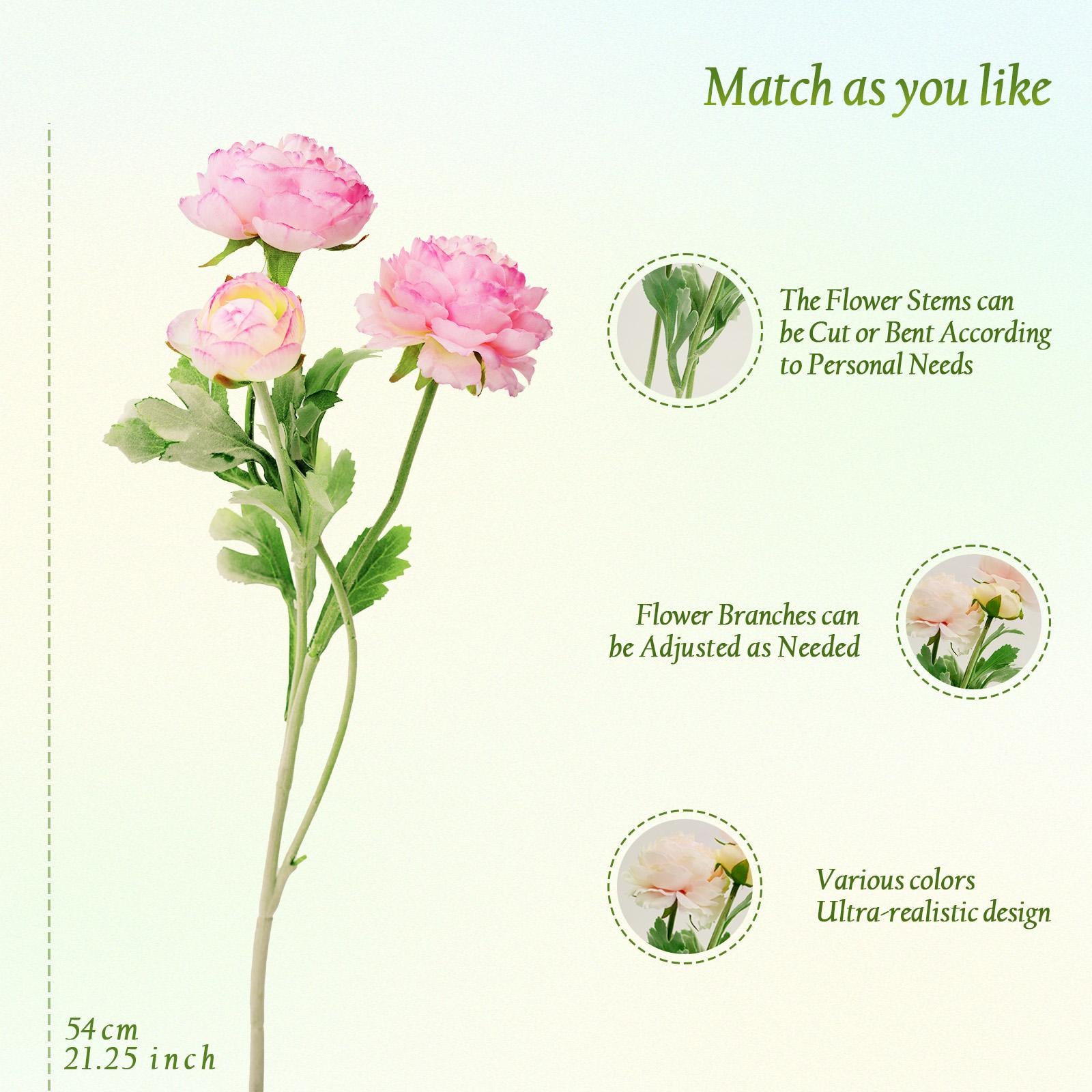 【Back to School】molilito Premium Silk Ranunculus & Peony Eternal Flower Bouquet - Pink, Cream White, Dusty Blue, with Boxes, for Wedding Bridal, Bedroom & Entryway Decor, Realistic Faux Gift Blooms